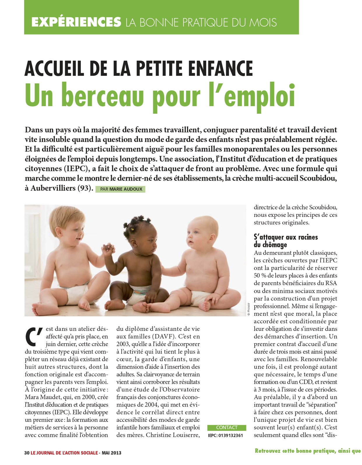 ACCUEIL DE LA PETITE ENFANCE : Un berceau pour l’emploi (177)