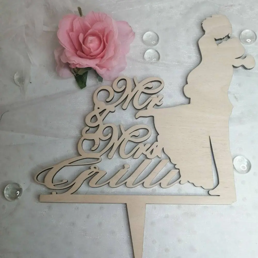 đ Cake topper mariage Monsieur & Madame personnalisĂ© â ĂlĂ©gance naturelle en bois â Image 2