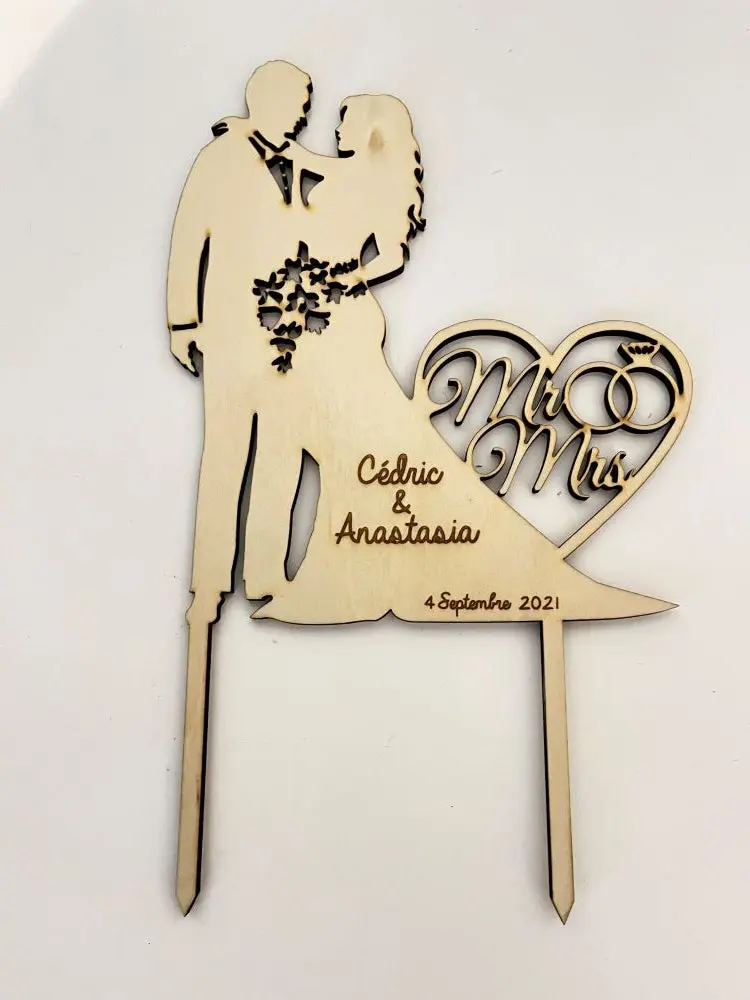 đ Cake topper mariage Monsieur & Madame personnalisĂ© â ĂlĂ©gance naturelle en bois