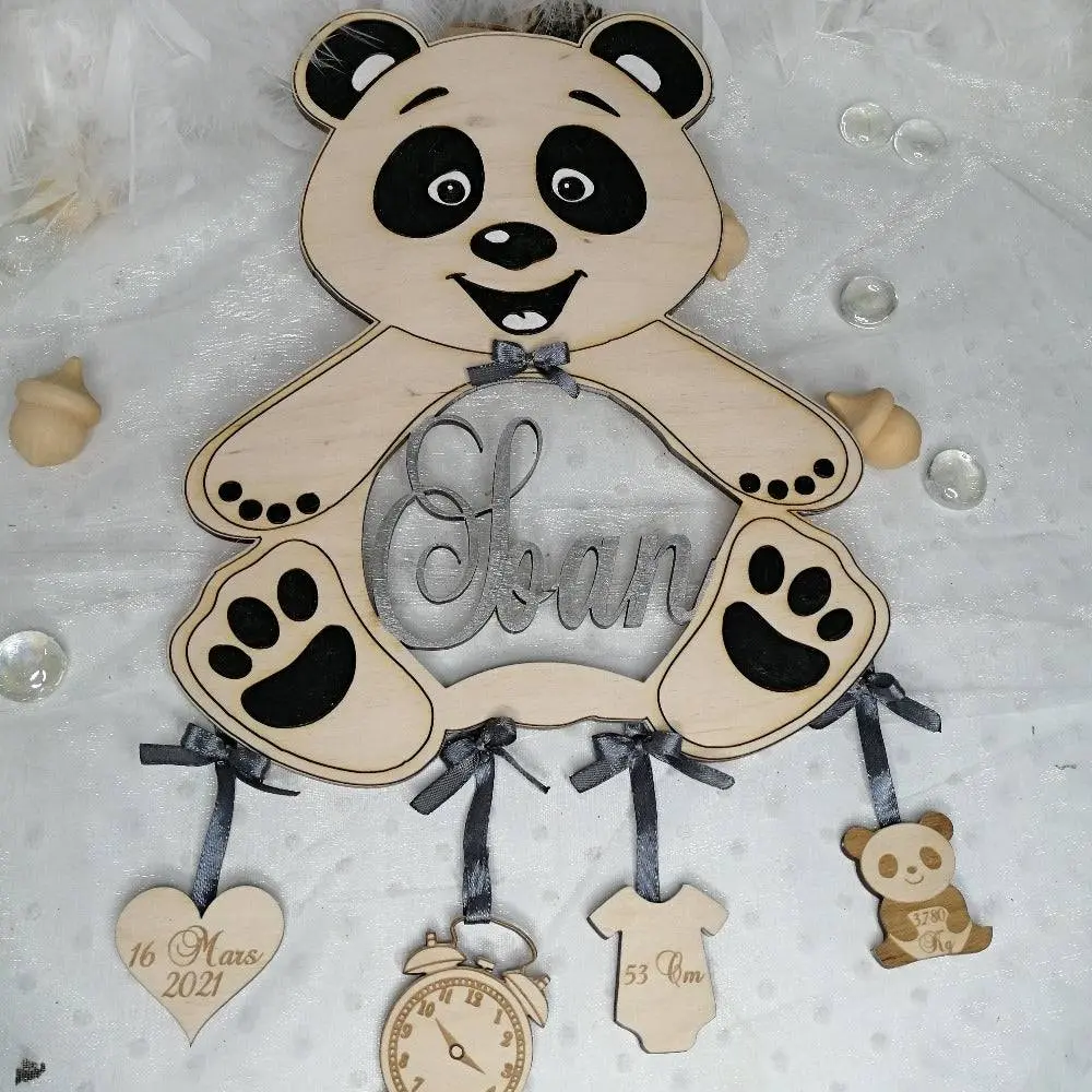 đŒ DĂ©coration panda de naissance personnalisĂ©e â Un compagnon tout doux pour la chambre de bĂ©bĂ© â Image 6