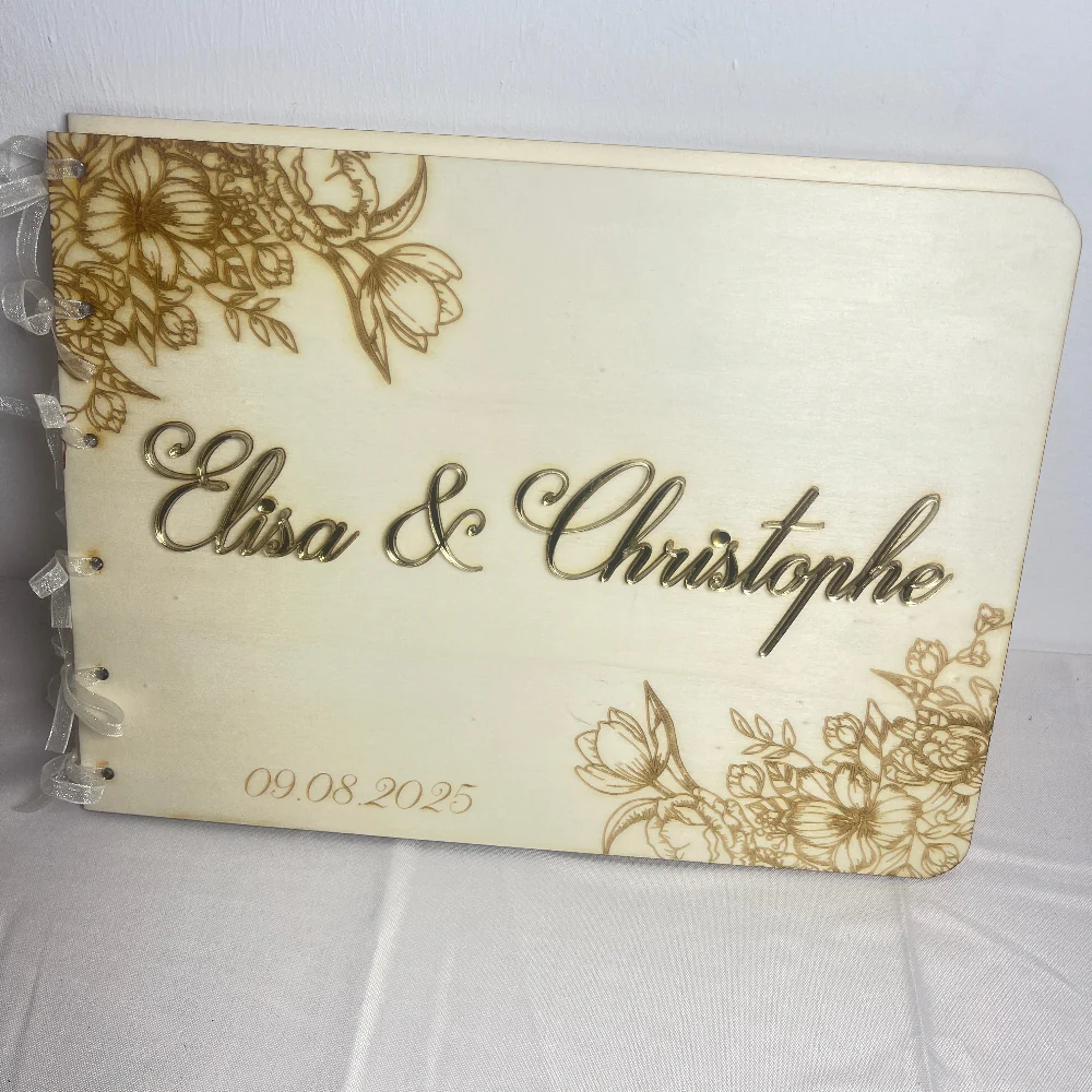 đ Livre dâor mariage en bois personnalisĂ© â ĂlĂ©gance gravĂ©e pour un souvenir Ă©ternel â Image 2